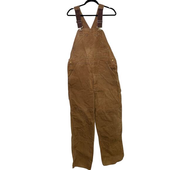Carhartt Duck Canvas Overalls Vintage Thrashed Double Knee Bibs Made in USA - Picture 2 of 11